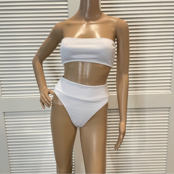 Other - White Ribbed Bandeau Bikini Set